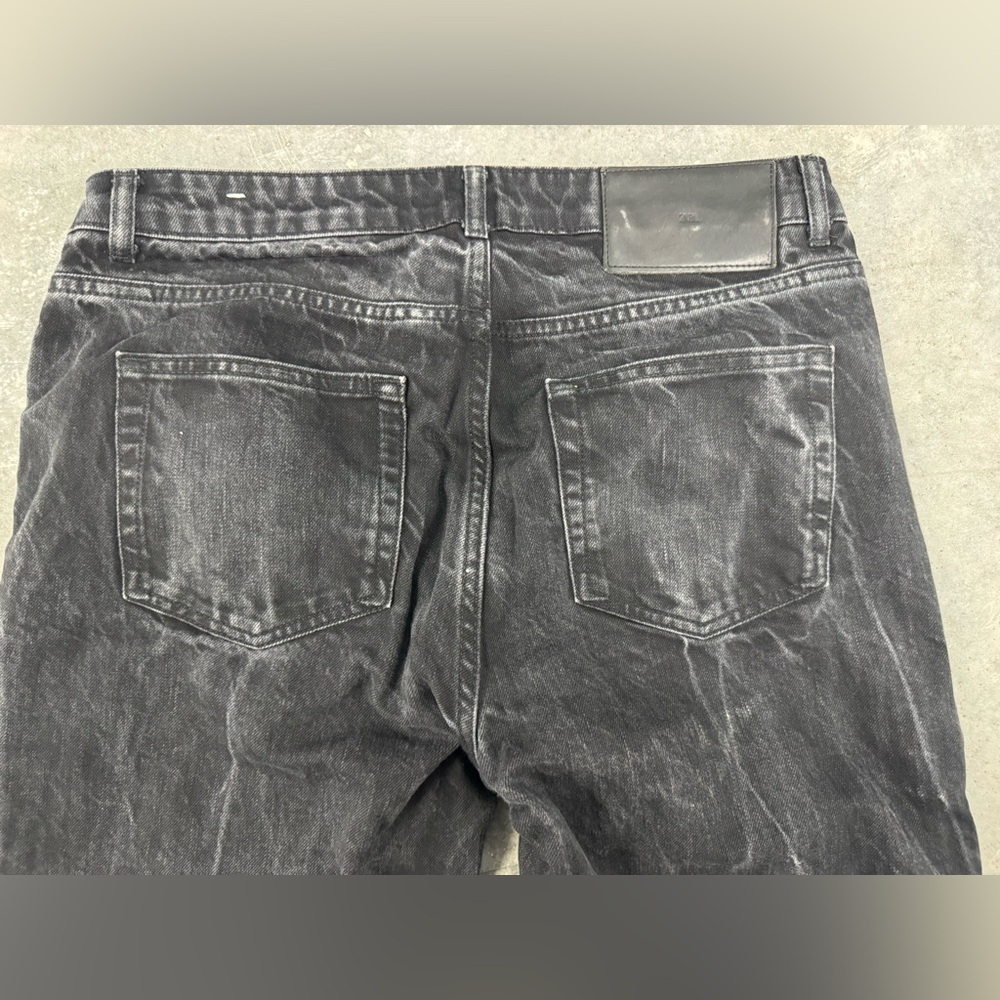 Zara Black Washed Wide-Leg Jeans with Side Zippers - Picture 7 of 9